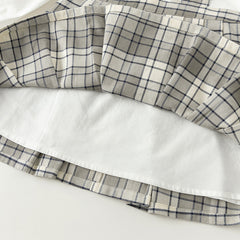 Dave&Bella Toddler Girls Autumn Breathable Cotton Grey White Plaid Party Dress