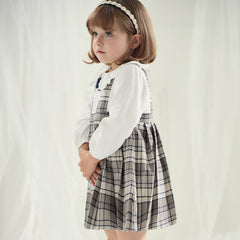 Dave&Bella Toddler Girls Autumn Breathable Cotton Grey White Plaid Party Dress