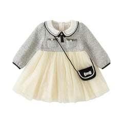 Dave&Bella Toddler Girls Autumn Grey Adorable Mesh Princess Dress(wallet bag)