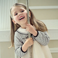 Dave&Bella Toddler Girls Autumn Grey Adorable Mesh Princess Dress(wallet bag)