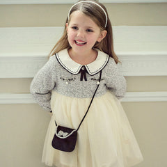 Dave&Bella Toddler Girls Autumn Grey Adorable Mesh Princess Dress(wallet bag)