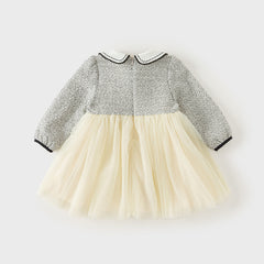 Dave&Bella Toddler Girls Autumn Grey Adorable Mesh Princess Dress(wallet bag)