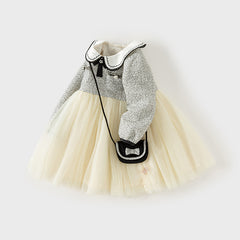 Dave&Bella Toddler Girls Autumn Grey Adorable Mesh Princess Dress(wallet bag)