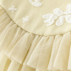 Dave&Bella Toddler Girls Autumn Classic Yellow Mesh A-line Dress