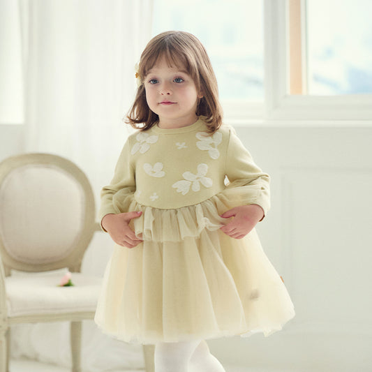 Dave&Bella Toddler Girls Autumn Classic Yellow Mesh A-line Dress