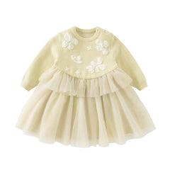 Dave&Bella Toddler Girls Autumn Classic Yellow Mesh A-line Dress