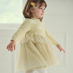 Dave&Bella Toddler Girls Autumn Classic Yellow Mesh A-line Dress