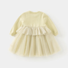 Dave&Bella Toddler Girls Autumn Classic Yellow Mesh A-line Dress