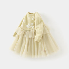 Dave&Bella Toddler Girls Autumn Classic Yellow Mesh A-line Dress