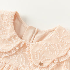 Dave&Bella Toddler Girls Autumn Adorable Light Pink Doll Collar Mesh Princess Dress