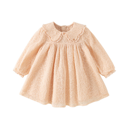 Dave&Bella Toddler Girls Autumn Adorable Light Pink Doll Collar Mesh Princess Dress
