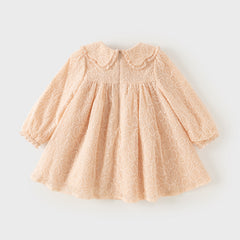 Dave&Bella Toddler Girls Autumn Adorable Light Pink Doll Collar Mesh Princess Dress