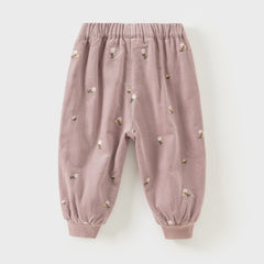 Dave&Bella Toddler Girls Autumn Purple Print Breathable Loose Drawstring Pants