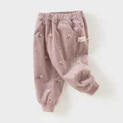 Dave&Bella Toddler Girls Autumn Purple Print Breathable Loose Drawstring Pants