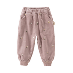 Dave&Bella Toddler Girls Autumn Purple Print Breathable Loose Drawstring Pants