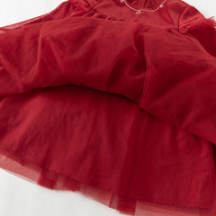 Dave&Bella Toddler Girls Autumn Festival Red Fluffy Mesh Princess Dress
