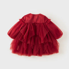 Dave&Bella Toddler Girls Autumn Festival Red Fluffy Mesh Princess Dress