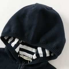 Dave&Bella Toddler Boys Autumn Blue Cotton Breathable Hooded Outwear Sweater Coats