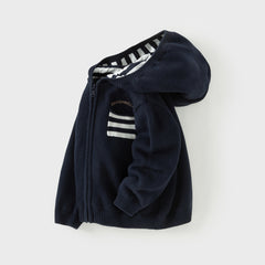 Dave&Bella Toddler Boys Autumn Blue Cotton Breathable Hooded Outwear Sweater Coats