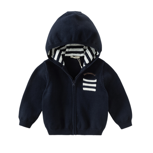 Dave&Bella Toddler Boys Autumn Blue Cotton Breathable Hooded Outwear Sweater Coats