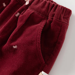 Dave&Bella Toddler Girls Winter Dark Red Pure Cotton Casual Pants