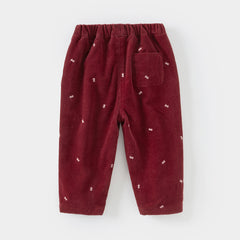 Dave&Bella Toddler Girls Winter Dark Red Pure Cotton Casual Pants