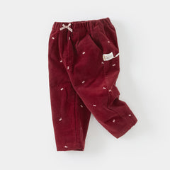 Dave&Bella Toddler Girls Winter Dark Red Pure Cotton Casual Pants