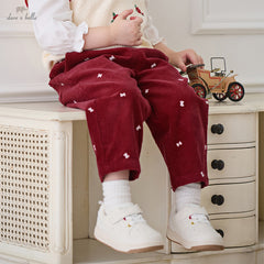 Dave&Bella Toddler Girls Winter Dark Red Pure Cotton Casual Pants