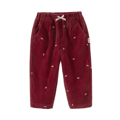 Dave&Bella Toddler Girls Winter Dark Red Pure Cotton Casual Pants