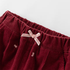 Dave&Bella Toddler Girls Winter Dark Red Pure Cotton Casual Pants