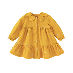 Dave&Bella Toddler Girls Dress Autumn Yellow Cotton Corduroy Princess Dress