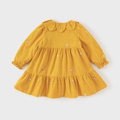 Dave&Bella Toddler Girls Dress Autumn Yellow Cotton Corduroy Princess Dress