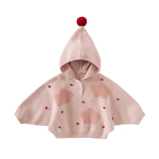Dave&Bella Toddler Girls Autumn Grey Pink  Knit hooded Cape Top