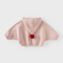 Dave&Bella Toddler Girls Grey Pink Knit hooded Cape-style Sweater Tops