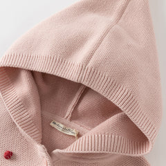 Dave&Bella Toddler Girls Grey Pink Knit hooded Cape-style Sweater Tops