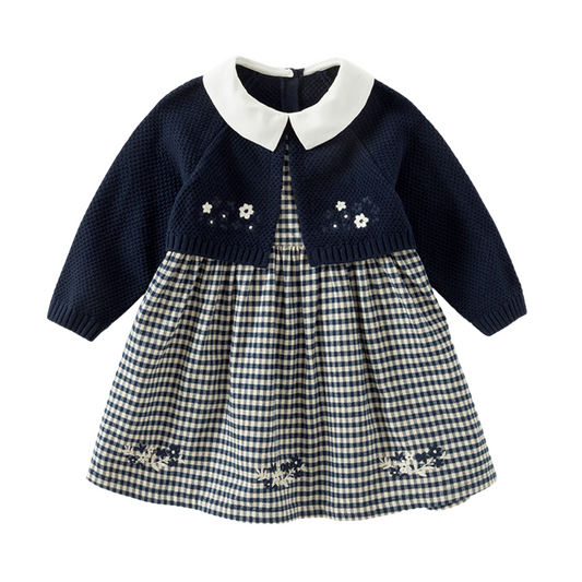 Dave&Bella Toddler Girls Autumn Navy Blue Plaid Cute A-line Princess Dress