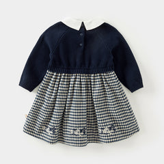 Dave&Bella Toddler Girls Autumn Navy Blue Plaid Cute A-line Princess Dress