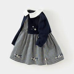 Dave&Bella Toddler Girls Autumn Navy Blue Plaid Cute A-line Princess Dress