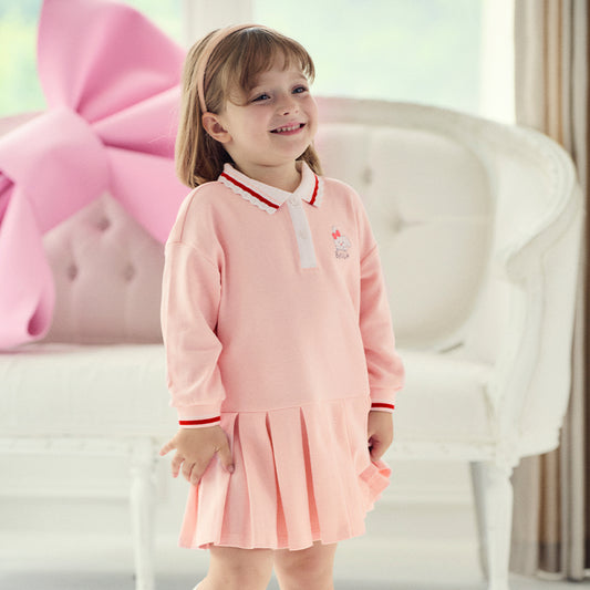Dave&Bella Toddler Girls Autumn Sweet Candy Pink Polo Collar College-style A-line Dress