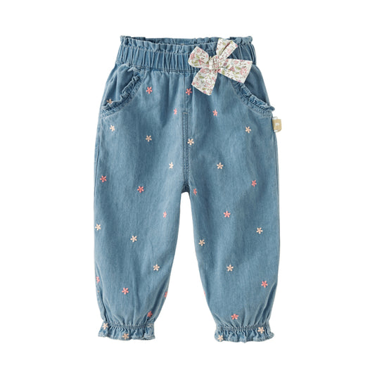 Dave&Bella Children Girls Spring Bow Tie Casual Loose Pants
