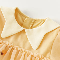 Dave&Bella Toddler Girls Autumn Adorable Orange Princess Mesh Dress(wallet bag)