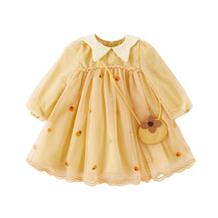 Dave&Bella Toddler Girls Autumn Adorable Orange Princess Mesh Dress(wallet bag)