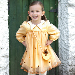 Dave&Bella Toddler Girls Autumn Adorable Orange Princess Mesh Dress(wallet bag)