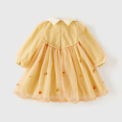 Dave&Bella Toddler Girls Autumn Adorable Orange Princess Mesh Dress(wallet bag)