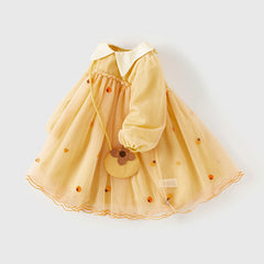 Dave&Bella Toddler Girls Autumn Adorable Orange Princess Mesh Dress(wallet bag)