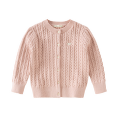 Dave&Bella Kid Girls Light Pink/Beige Classic Breathable Cotton Sweater Cardigans