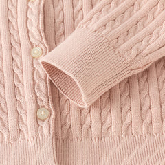 Dave&Bella Kid Girls Light Pink/Beige Classic Breathable Cotton Sweater Cardigans