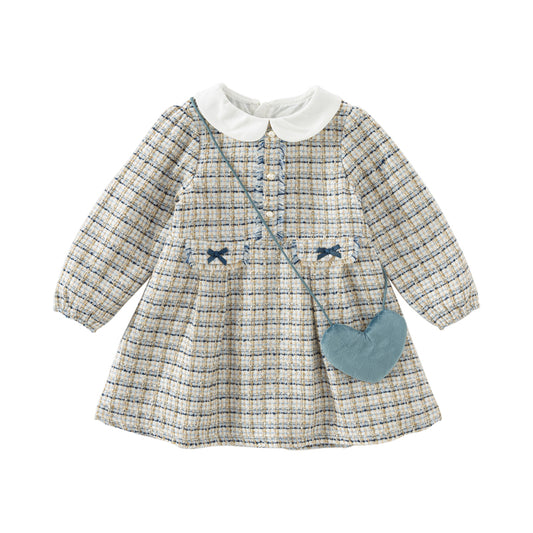 Dave&Bella Toddler Girls Autumn Elegance Grey Blue A-line Party Dress(wallet bag)