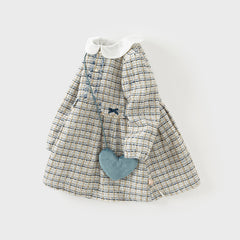 Dave&Bella Toddler Girls Autumn Elegance Grey Blue A-line Party Dress(wallet bag)