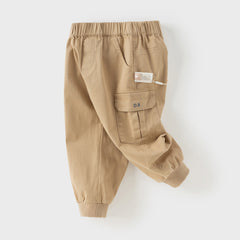 Dave&Bella Boys Autumn Cotton Khaki Casual Drawstring Cargo Pants